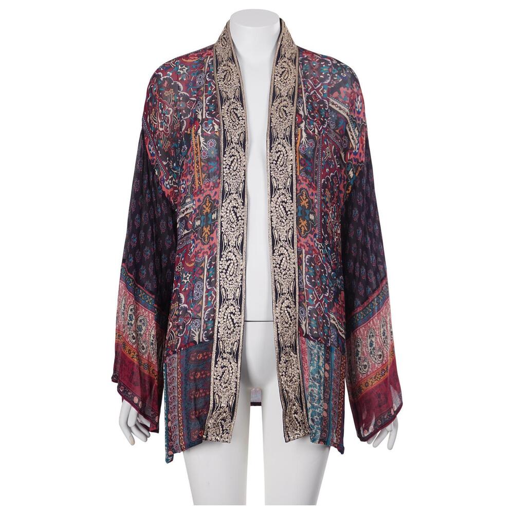 NWT Soft Surroundings Kimono Top L Embroidered Paisley Sheer Open Front Boho